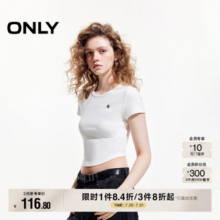 休閑舒適修身 時尚 新款 125101063 短袖 T恤女 圓領短款 ONLY2025夏季