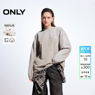 上衣T恤女 上衣纯棉休闲字母印花宽松圆领长袖 ONLY2026春季 新款