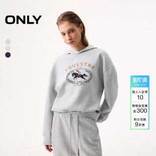 卫衣上衣女 运动风oversize字母印花设计连帽长袖 ONLY2026春季 新款