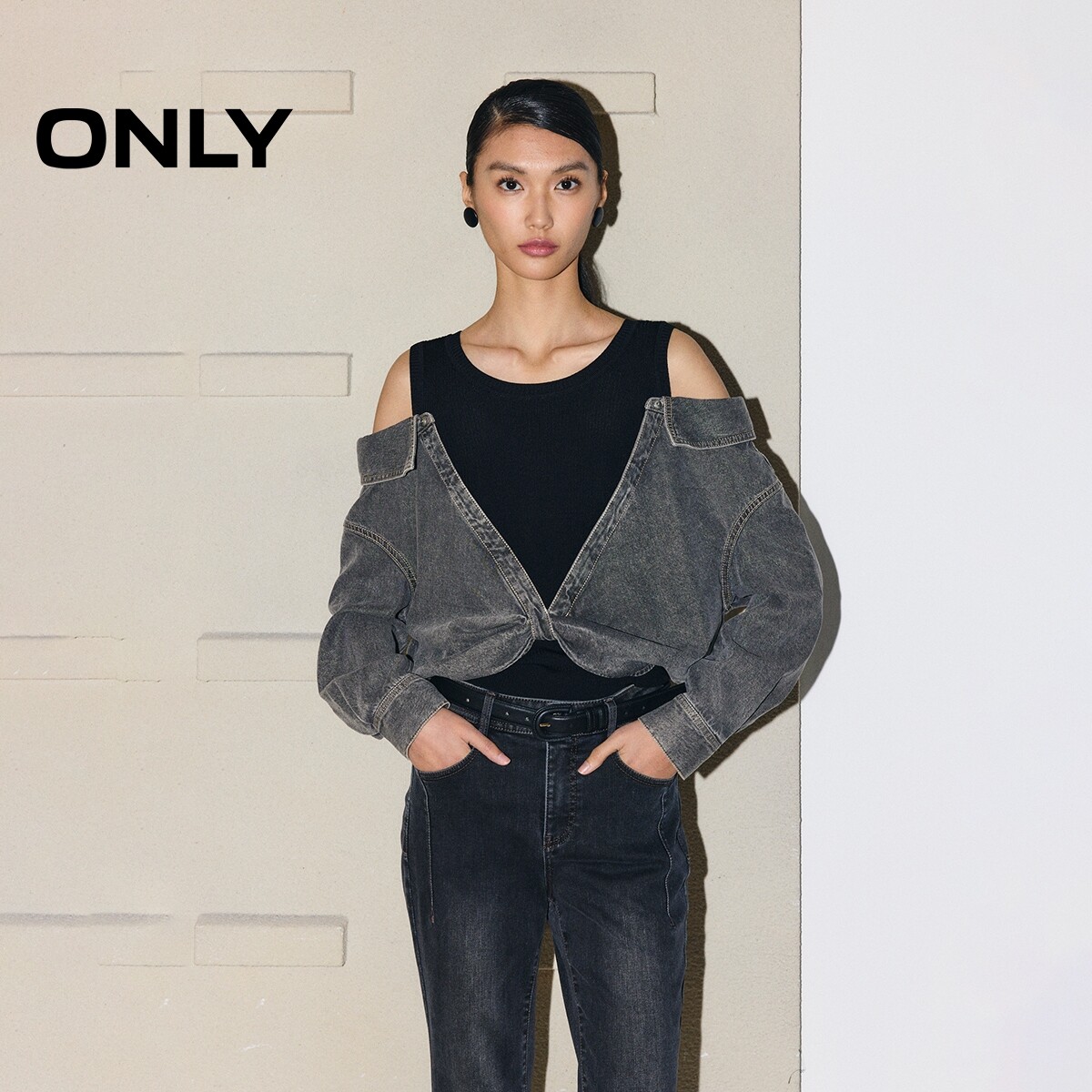 ONLY松弛实穿假两件上衣牛仔衬衫