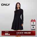小黑裙短裙连衣裙女 圆领针织立裁设计纯色长袖 ONLY2025秋季 新款