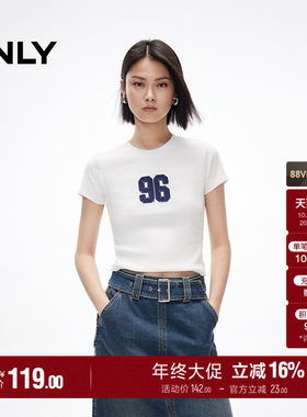 ONLY数字贴布正肩修身短款T恤
