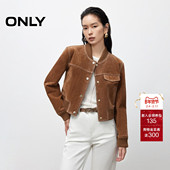 ONLY2025冬季 皮衣外套女 饰盖袋利落正肩短款 新款 棒球风胸前装