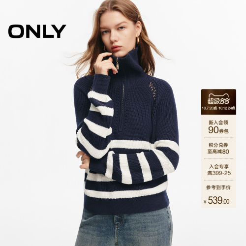 ONLY半拉链高领口插肩袖针织衫女
