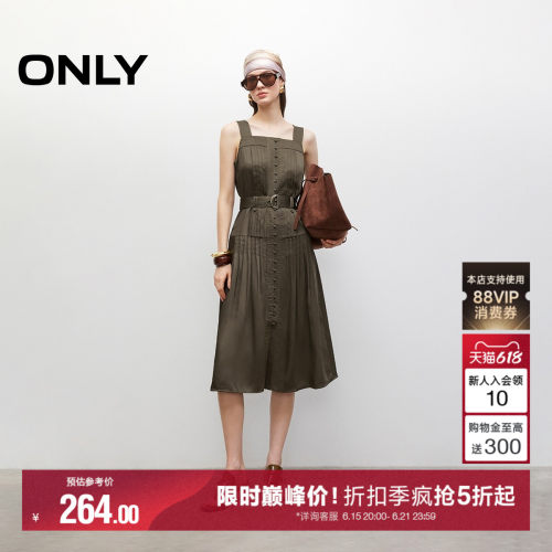 ONLY复古无袖收腰中长裙连衣裙