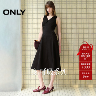 ONLY夏季简约优雅黑色赫本裙V领无袖伞裙中长款连衣裙女