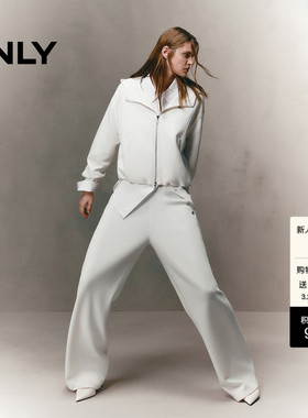 ONLY春季宽松落肩天丝双向拉链云朵下摆开衫卫衣外套上衣女