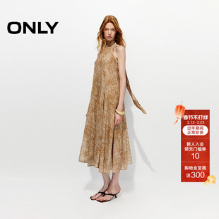 ONLY2026春季新款立体剪裁宽松版型窄肩挂脖斜切裙摆连衣裙女