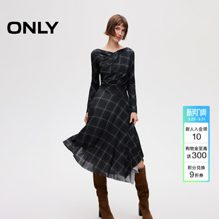 连衣裙女 不规则下摆优雅裙子交叉垂坠荡领中长款 ONLY2026春季 新款