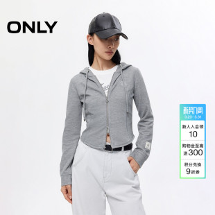 卫衣上衣女 开衫 ONLY春季 运动休闲连帽双向拉链贴布字母长袖