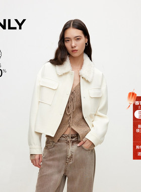 ONLY冬季100%绵羊毛纯色短款毛领毛呢大衣女|12434T004