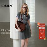 ONLY2026春季新款学院风假两件翻领拼接菱格短裙百褶裙连衣裙女