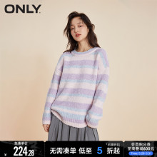 ONLY春季甜美撞色条纹针织上衣宽松圆领毛衣女|123413055