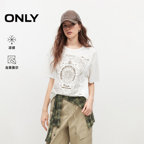 ONLY复古质感刺绣印花图案T恤