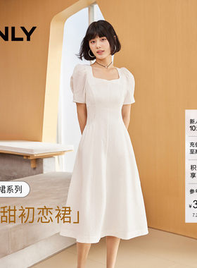 ONLY方领泡泡袖中长款连衣裙