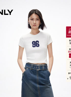 ONLY数字贴布正肩修身短款T恤
