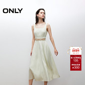 ONLY2025夏季 连衣裙女 A字中长款 新款 肌理感复古U型领腰身镂空无袖