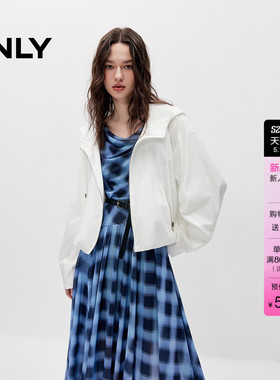 ONLY2026夏季新款休闲时髦高领连帽抽绳白色宽松廓形薄款外套女