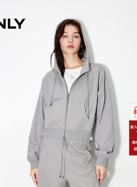 ONLY冬季休闲高级感宽松短款开衫连帽卫衣女|12439R018