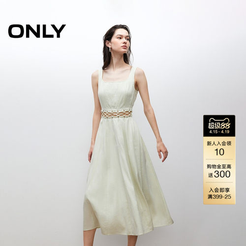 ONLY复古U型领无袖中长款连衣裙