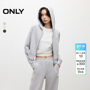 ONLY春季 卫衣上衣女 运动休闲解构弧线剪裁收腰显瘦连帽开衫