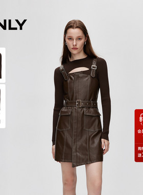 ONLY冬季复古风长袖套装收腰PU短裙连衣裙女|12437Y006