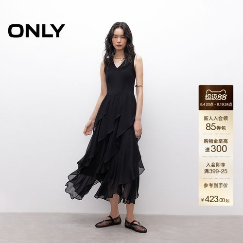 ONLYV领修身中长裙无袖连衣裙