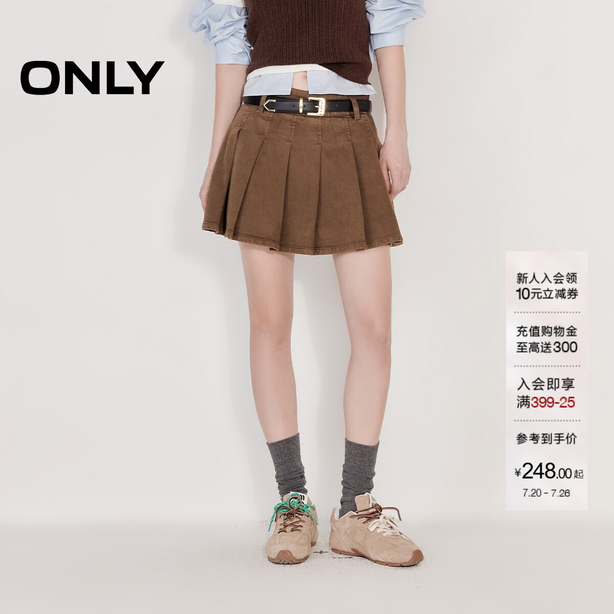 ONLYA字百褶裙短裙牛仔半身裙