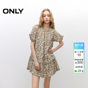 娃娃裙宽松短裙连衣裙女 圆领裙子短袖 ONLY夏季 甜美泡泡袖