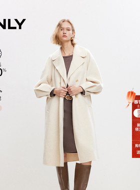 ONLY冬季100%绵羊毛优雅复古双排扣翻领长款毛呢大衣外套女