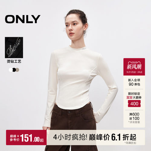 ONLY烫钻半高领显瘦T恤上衣