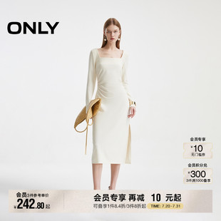简约复古方领垂感开衩长裙连衣裙女 ONLY夏季 124361006