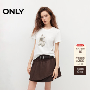 上衣萌宠小狗图案印花刺绣正肩圆领短袖 T恤女 新款 ONLY2026夏季