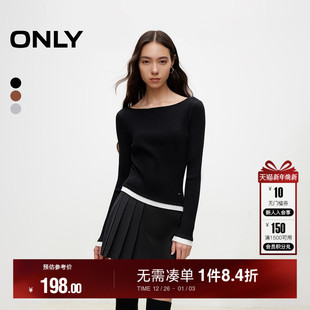 女 打底针织衫 124413013 气质简约拼接大领口修身 ONLY冬季