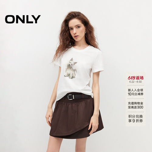 ONLY手绘小狗图案正肩款短袖T恤