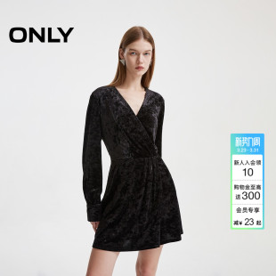 ONLY春季 124307038 优雅丝绒收腰显瘦短裙V领连衣裙女