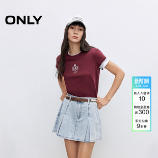 ONLY夏季 型高腰百褶裙牛仔短裙半身裙女 学院风A字显瘦版