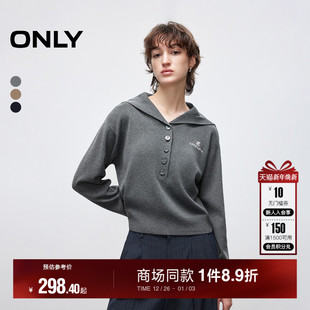 针织衫 航海风半开襟大翻领精致刺绣落肩长袖 女 新款 ONLY2026春季