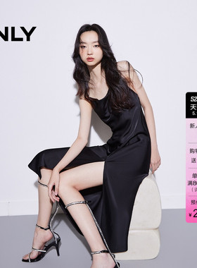 ONLY2026夏季新款约会裙子气质性感吊带纯色开叉高腰长款连衣裙女