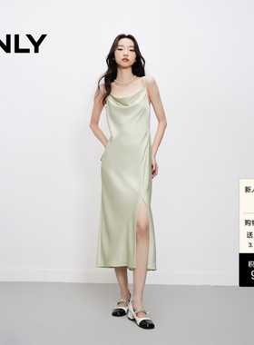 ONLY2026春季新款气质轻奢光泽面料性感吊带开叉高腰长款连衣裙女