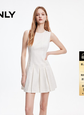 ONLY2026春季新款修身无袖显瘦暗纹印花牛仔短裙黑色白色连衣裙子