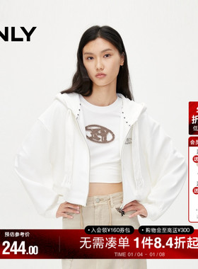 ONLY夏季休闲连帽长袖落肩短款开衫卫衣女|12439S020