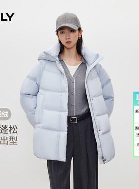 ONLY2025冬季新连帽插肩袖款90白鸭绒纯色宽松中长款羽绒服女