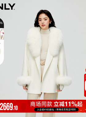 ONLY冬季千金风纯羊毛双面呢围脖毛领中长款毛呢大衣女|12336T001