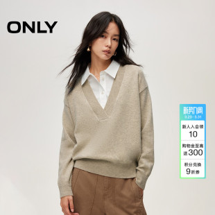 上衣女 高智感学院风含绵羊毛假两件毛衣针织衫 ONLY2026春季 新款
