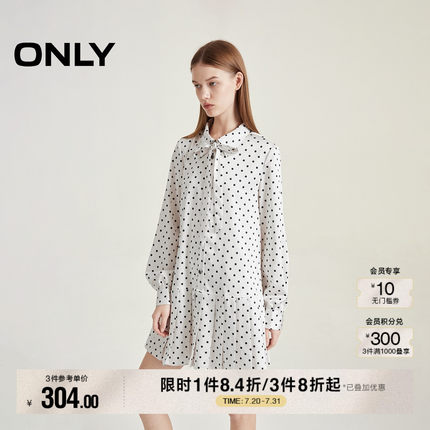 ONLY冬季气质温柔垂感波点短裙衬衫连衣裙女|124307039