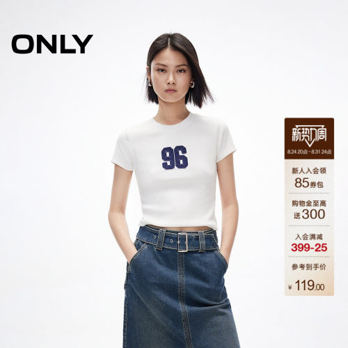 ONLY数字贴布正肩修身短款T恤