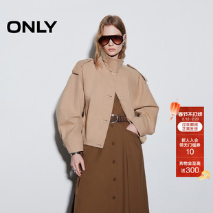 ONLY2026春季新款建筑感花苞底摆插肩袖短款单排扣风衣外套女