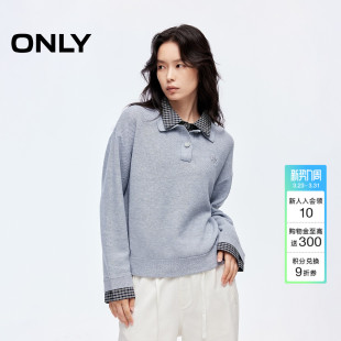 125424014 女 ONLY2025冬季 上衣立体刺绣落肩层次感假两件针织衫