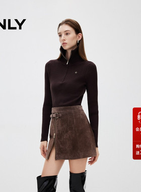 ONLY2025秋季新款气质高腰显瘦A字短裙皮裙半身裙女|12519M002